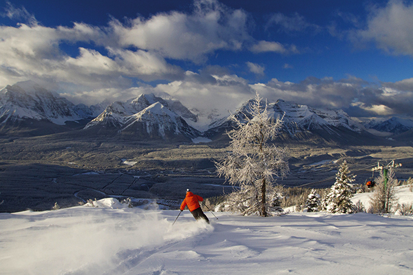 Skiing in the front side area in Lake Louise, Canada